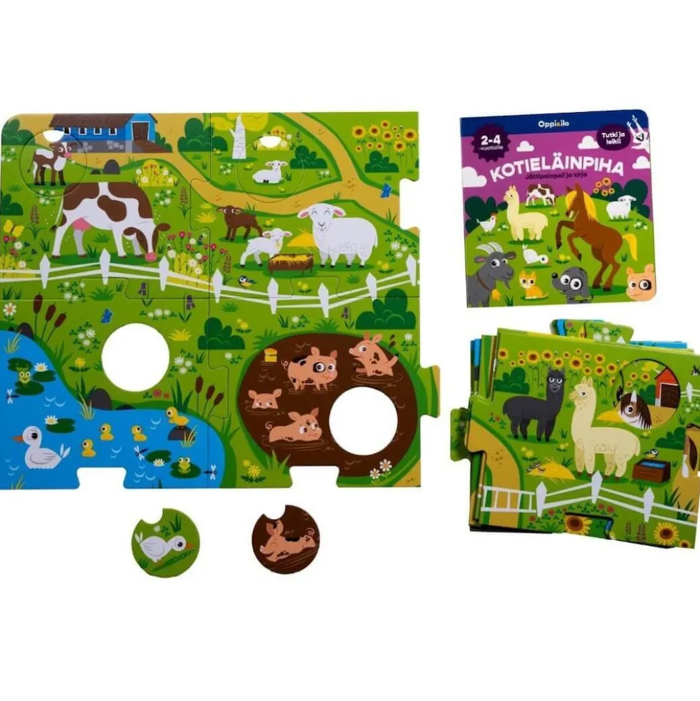 Oppi&ilo Kotieläinpiha palapeli ja kirja 2-4v